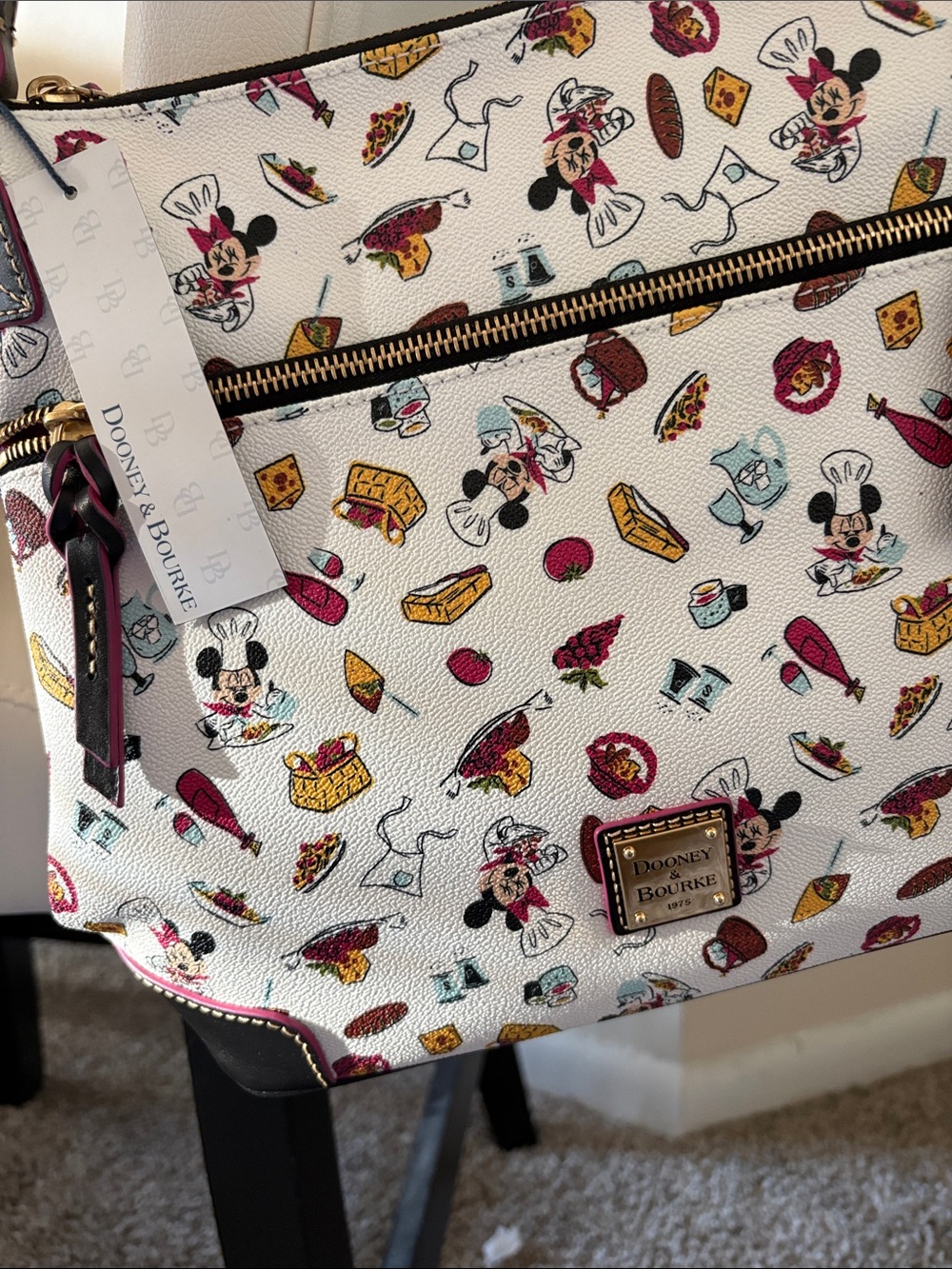 Dooney & Bourke White Minnie Mouse Patterned Shoulder Bag with Burgundy Trim - Picture 3 of 3